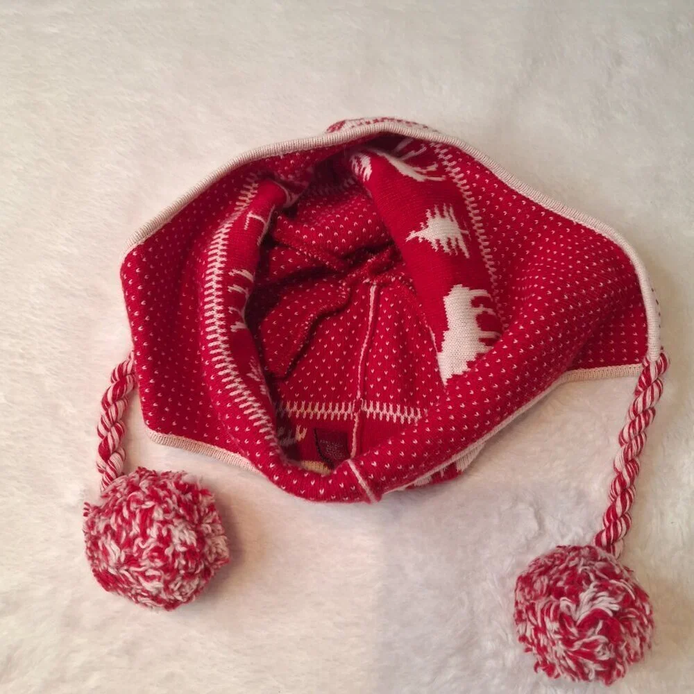 Abercrombie & Fitch Earflap Beanie Sz O/S Moose Wool Blend Pom Pom Fair Isle